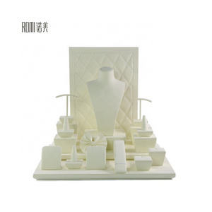 Romi White Suede Jewellery Showcase Window Display Velvet Jewelry Counter Display Stand Set