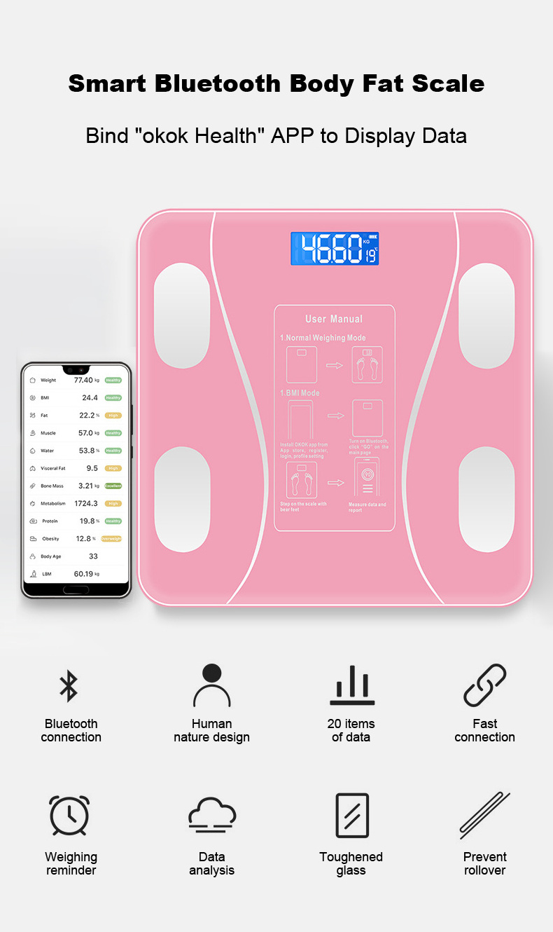 Balanza Basculas Digital Electronic Balance Weighing Body Fat Scales Weigh 180KG BMI Weight Bathroom Scale Smart Body Fat Scales