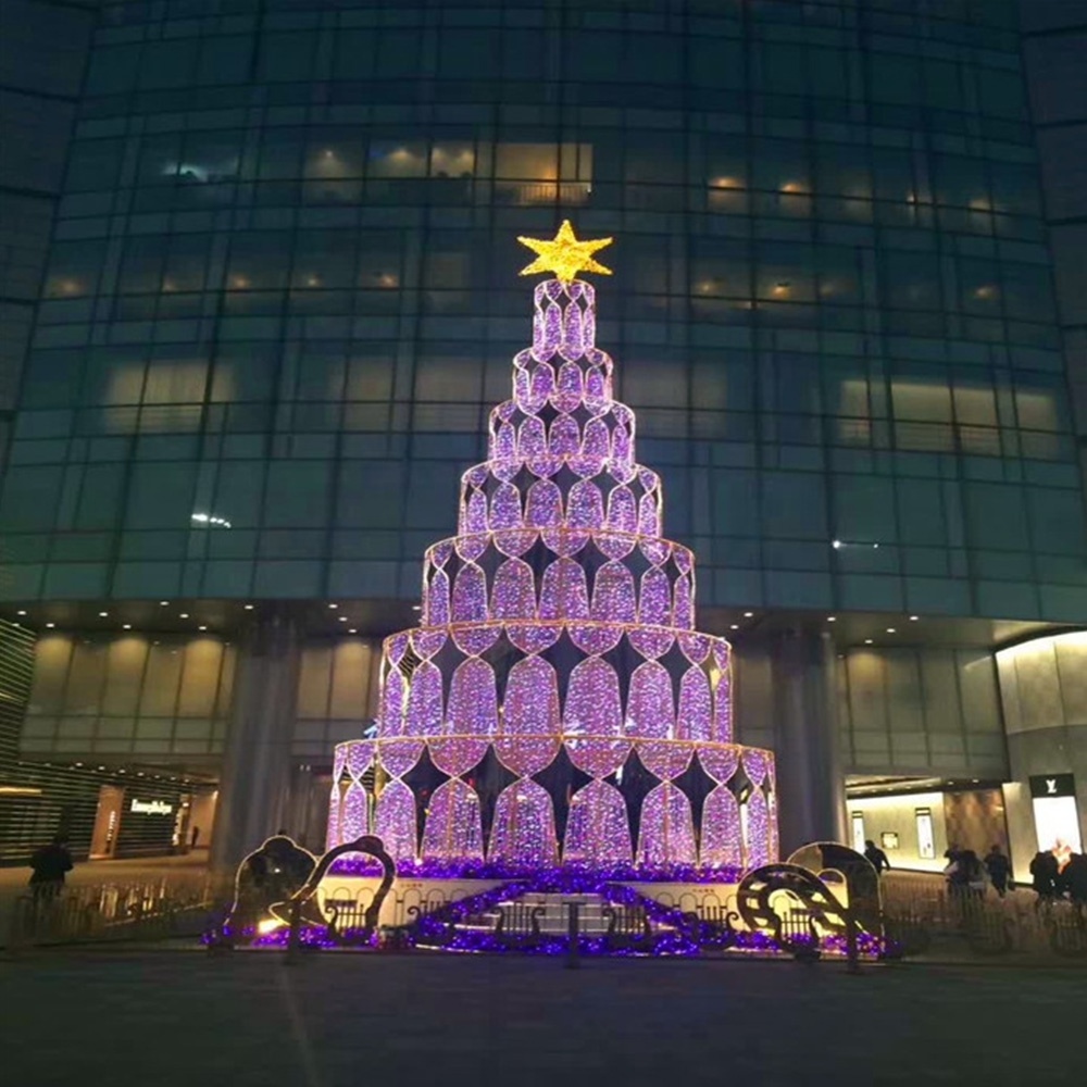 2023 Shopping Mall Hotel Commercial Decoration Modern Unique Design Artificial Led Lighted Christmas Trees