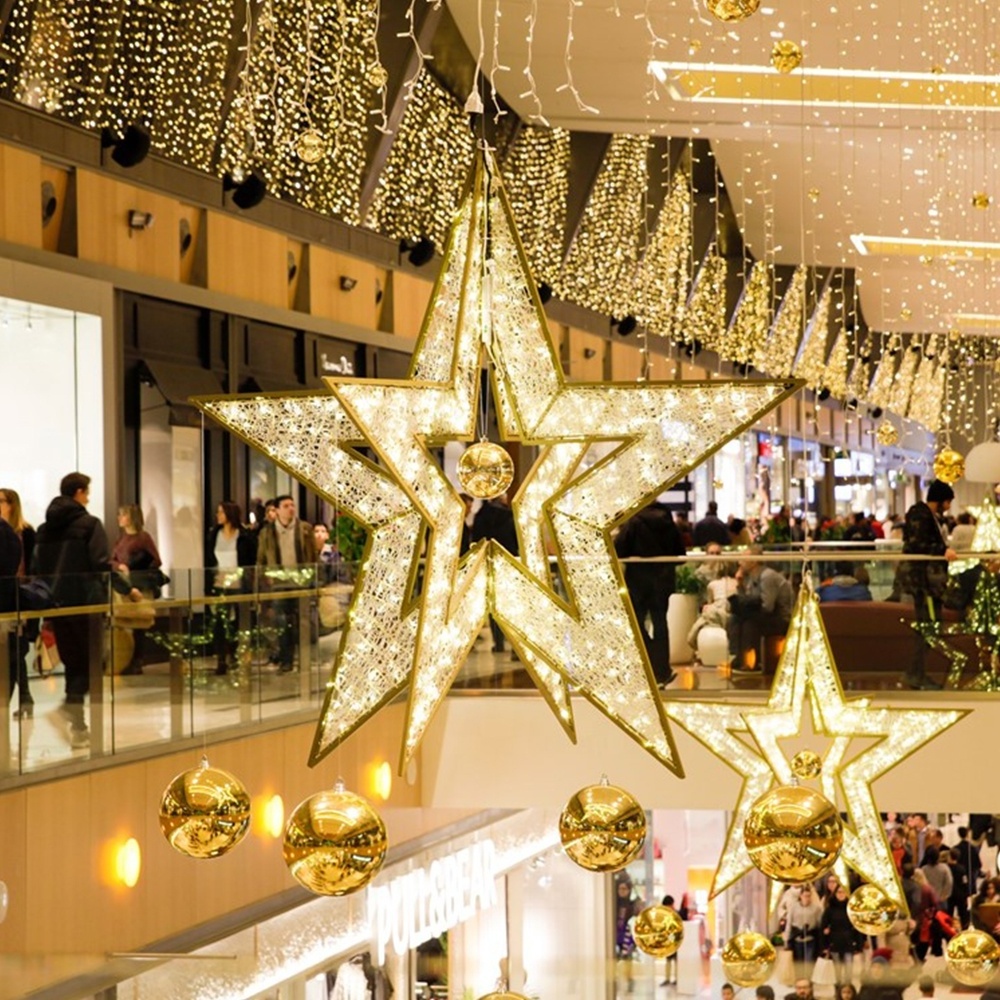 Wholesale 60cm 3D Christmas Nine Pointed Star Hanging Star Lights Christmas 120cm 150cm 200cm Large Lighted Christmas Star