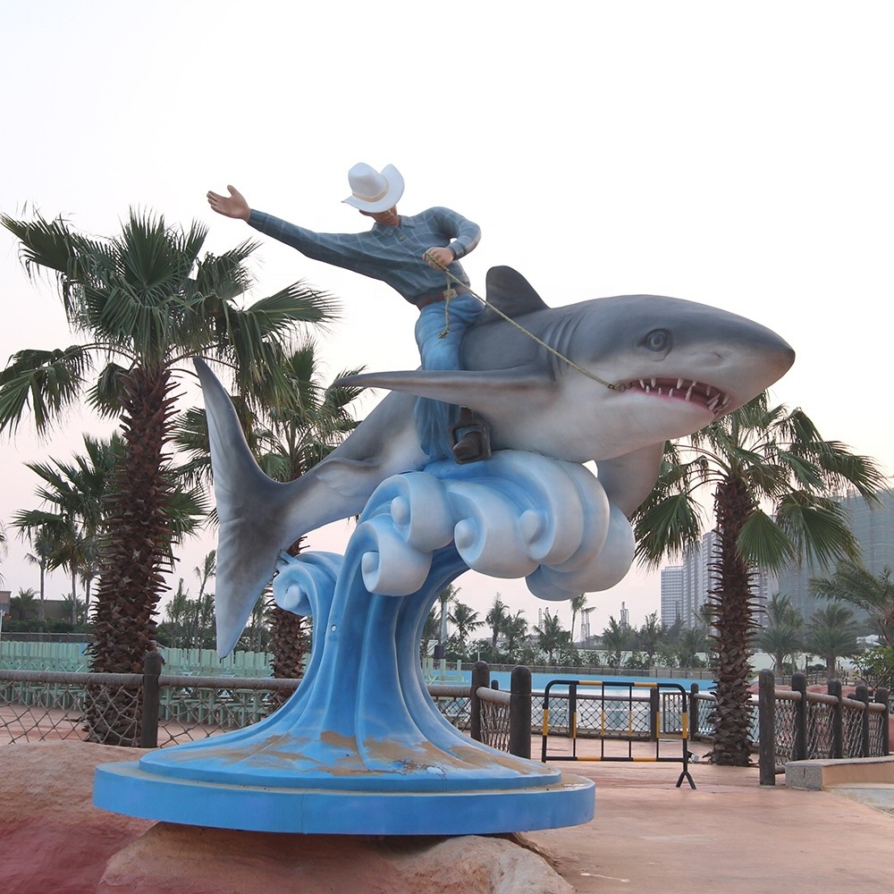 Factory Price Outdoor Sculpture Shark Fiberglass Statue Sea Animal  Amusement Park Decoration Resin Decoration