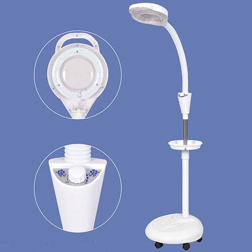 2023 With Trays Wheel Aesthetic For Skin Examination Clinic Facial Floor Cosmetic Beauty Glass Magnifier Led Magnifying Lamp