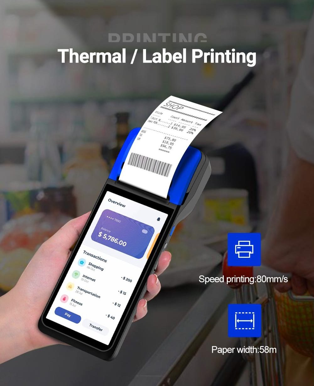Noryox 5.99 Inch Pos Terminal Cash Register All In One Pos Systems With 58mm Android 12 Portable Pos Receipt Thermal Printer