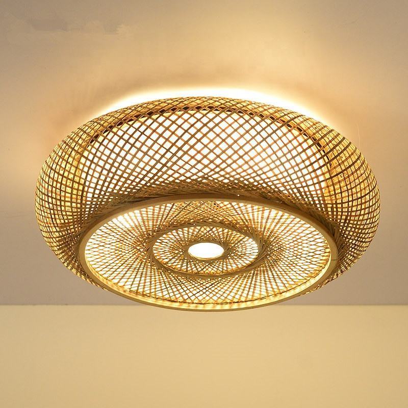 Rattan Round Ceiling Light Bedroom Living Room Bamboo Lighting Fixture