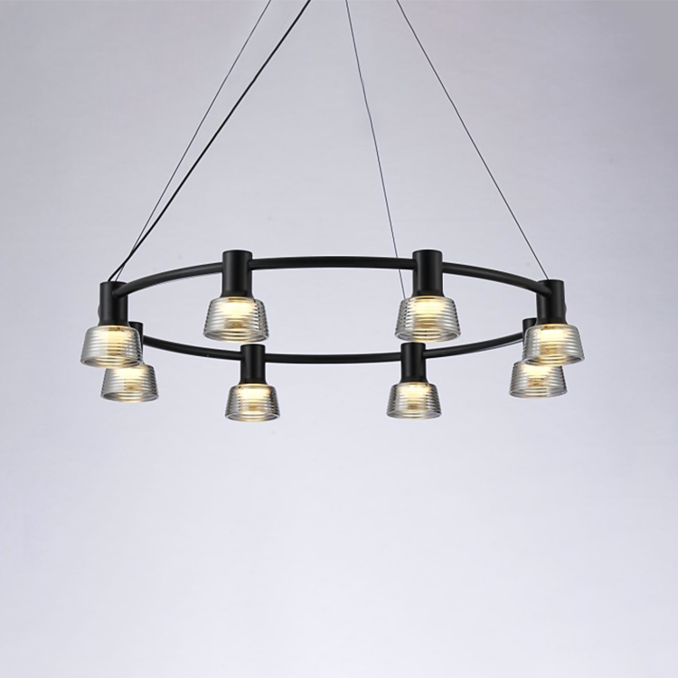 Nordic Modern Industrial Style LED Ring Chandeliers Blown Glass High Ceiling Pendant Light