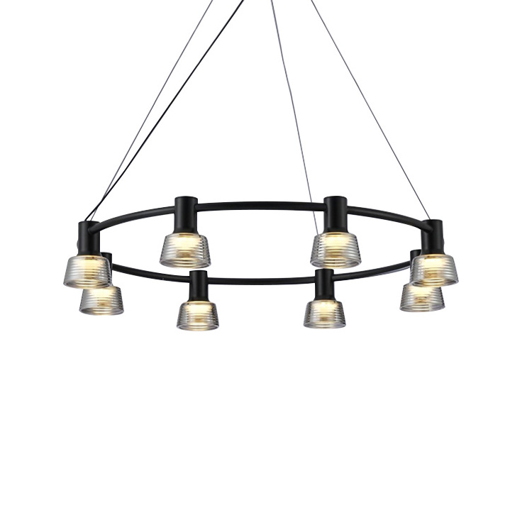 Nordic Modern Industrial Style LED Ring Chandeliers Blown Glass High Ceiling Pendant Light