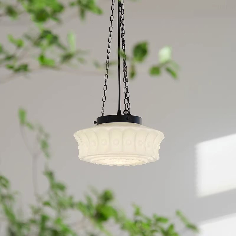 Home Lobby Room Decoration Lighting Fixture Modern Antique Milk White Glass Black Chain Hanging Pendant Lamp