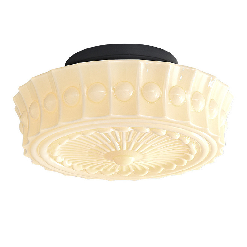 Carved Art Ceiling Lamp Disc Glass Ceiling Lamp White Italian Style Ceiling Lamp