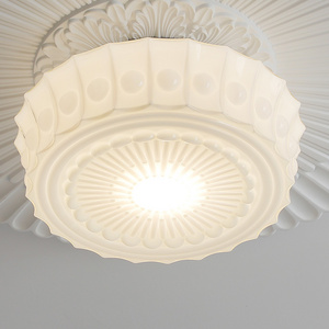 Carved Art Ceiling Lamp Disc Glass Ceiling Lamp White Italian Style Ceiling Lamp