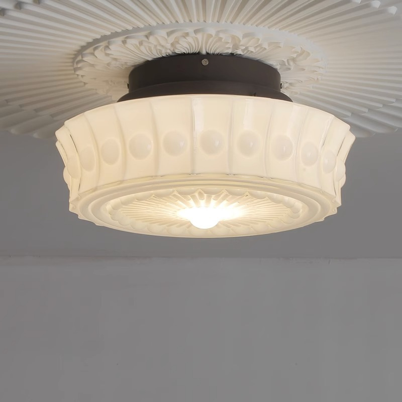 Carved Art Ceiling Lamp Disc Glass Ceiling Lamp White Italian Style Ceiling Lamp