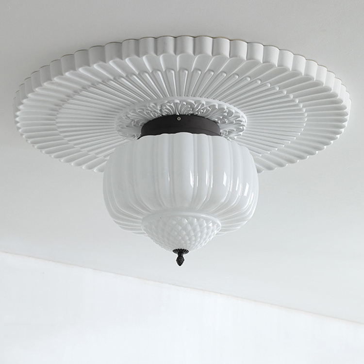 White Pumpkin Ball Ceiling Lamp Nordic Carved Striped Ceiling Lamp Smooth Texture Living Room Ceiling Lamp