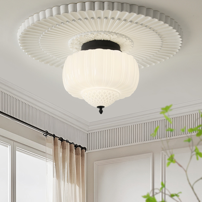 White Pumpkin Ball Ceiling Lamp Nordic Carved Striped Ceiling Lamp Smooth Texture Living Room Ceiling Lamp