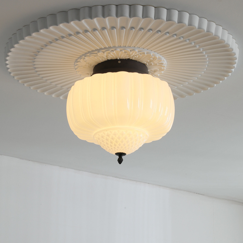 White Pumpkin Ball Ceiling Lamp Nordic Carved Striped Ceiling Lamp Smooth Texture Living Room Ceiling Lamp