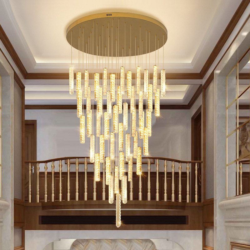 Modern Nordic Custom Hotel Stairs Wedding Decor Gold Lustre-salon Crystal Large Pendant Lights High Ceiling Luxury Chandeliers