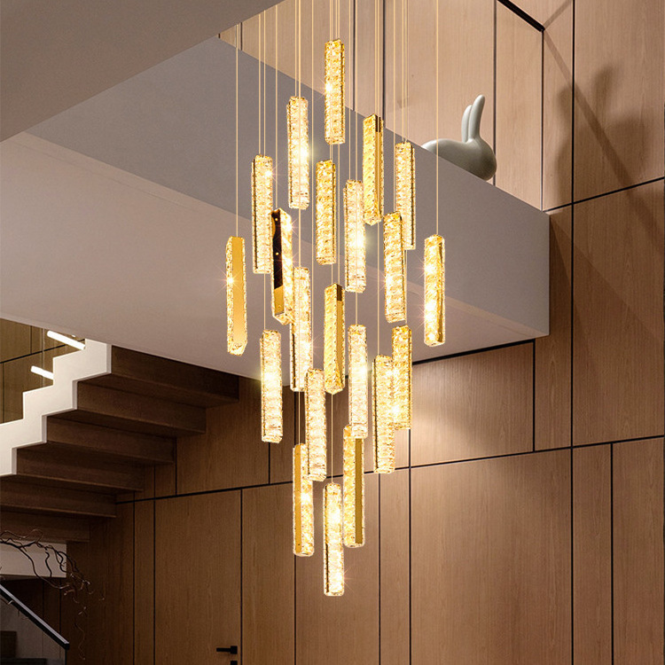 Modern Nordic Custom Hotel Stairs Wedding Decor Gold Lustre-salon Crystal Large Pendant Lights High Ceiling Luxury Chandeliers