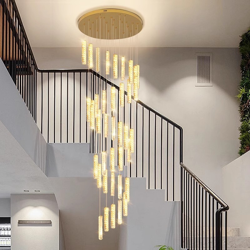 Modern Nordic Custom Hotel Stairs Wedding Decor Gold Lustre-salon Crystal Large Pendant Lights High Ceiling Luxury Chandeliers