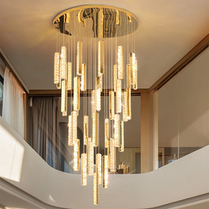 Modern Nordic Custom Hotel Stairs Wedding Decor Gold Lustre-salon Crystal Large Pendant Lights High Ceiling Luxury Chandeliers