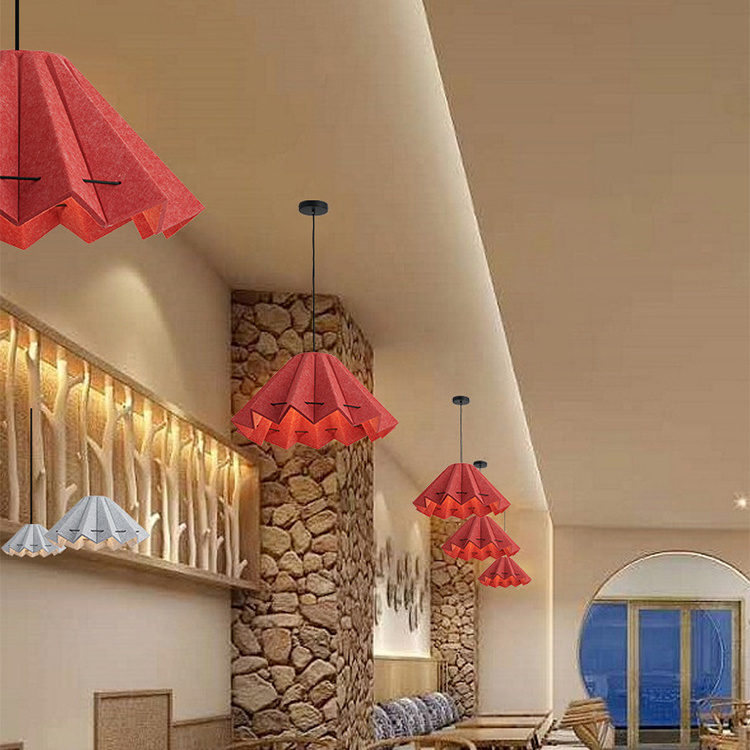 2024 Antique Red Felt Fabric Reproduction Chandelier Yellow Umbrella Hanging Lamp for Restaurant