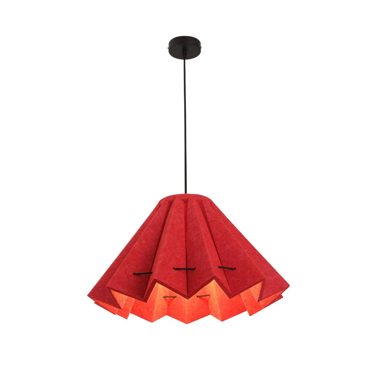 2024 Antique Red Felt Fabric Reproduction Chandelier Yellow Umbrella Hanging Lamp for Restaurant