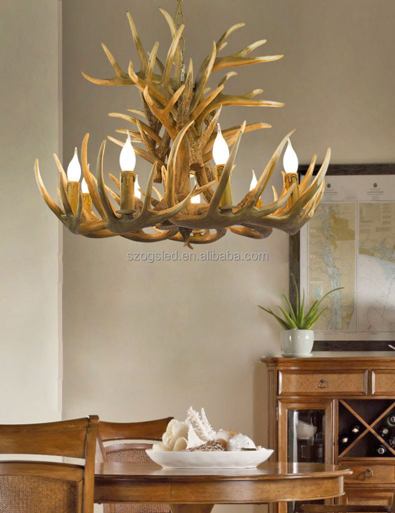 Antler Chandelier Antique Decorative Pendant Light Deer Antler Modern Chandelier For Xmas Hotel Lobby Resin Metal