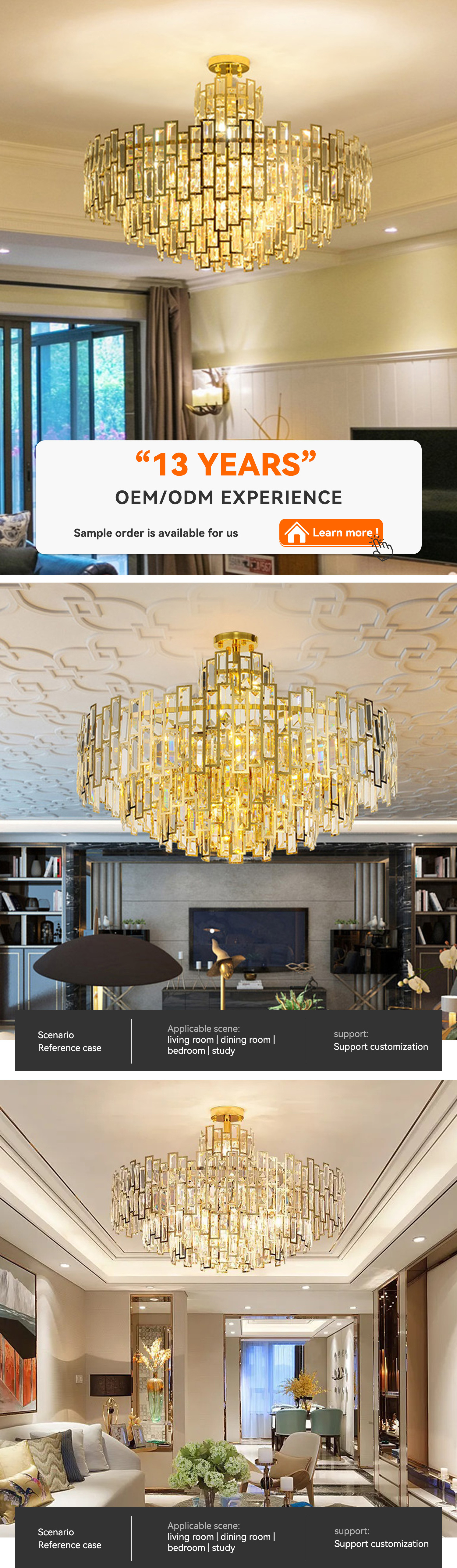 Modern Nordic LED Luxury Crystal Chandelier Gold Pendant Light Big Chandelier