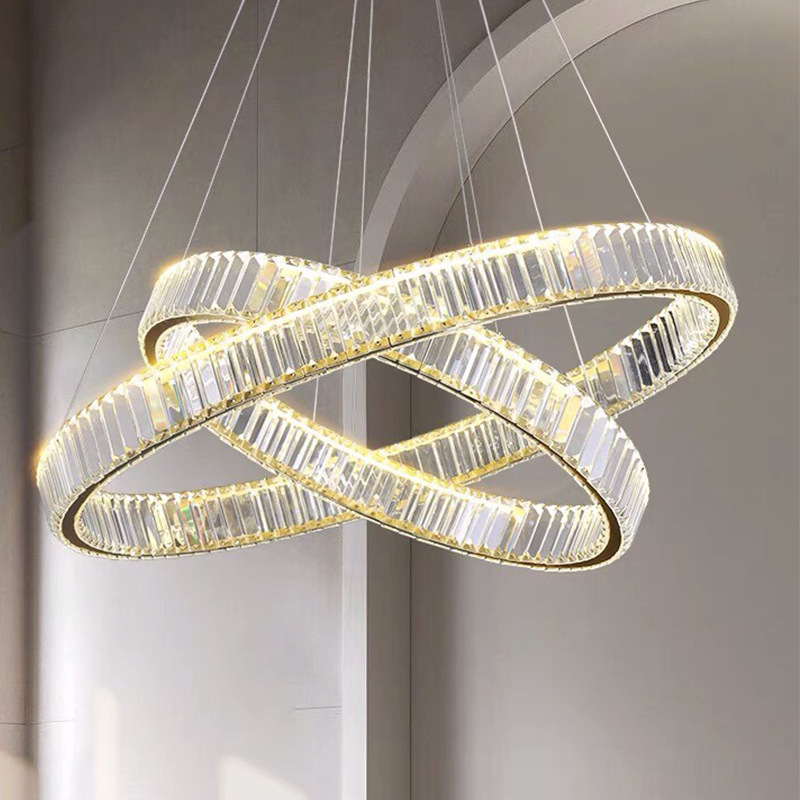 Modern Luxury LED Light Crystal Circle Ring Crystal Chandelier Ceiling Pendant Lamps Gold Contemporary 80 for Home Living Room