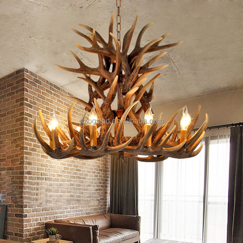 Antler Chandelier Antique Decorative Pendant Light Deer Antler Modern Chandelier For Xmas Hotel Lobby Resin Metal