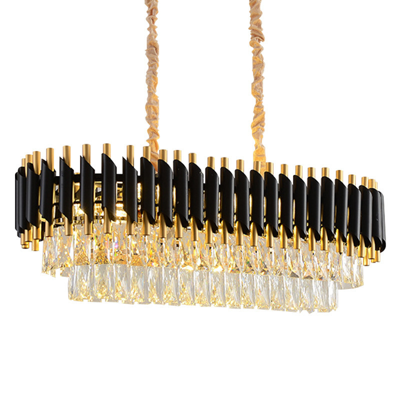 Post Modern Rectangle Pendant Lights Large Luxury Black Iron Crystal Led Lights Chandelier Suitable for Lobby and Hall