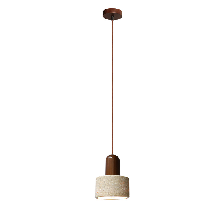 Cylinder Shape Hemisphere Natural Travertine Chandelier Cave Stone Shade LED Pendant Light Modern Hanging Light