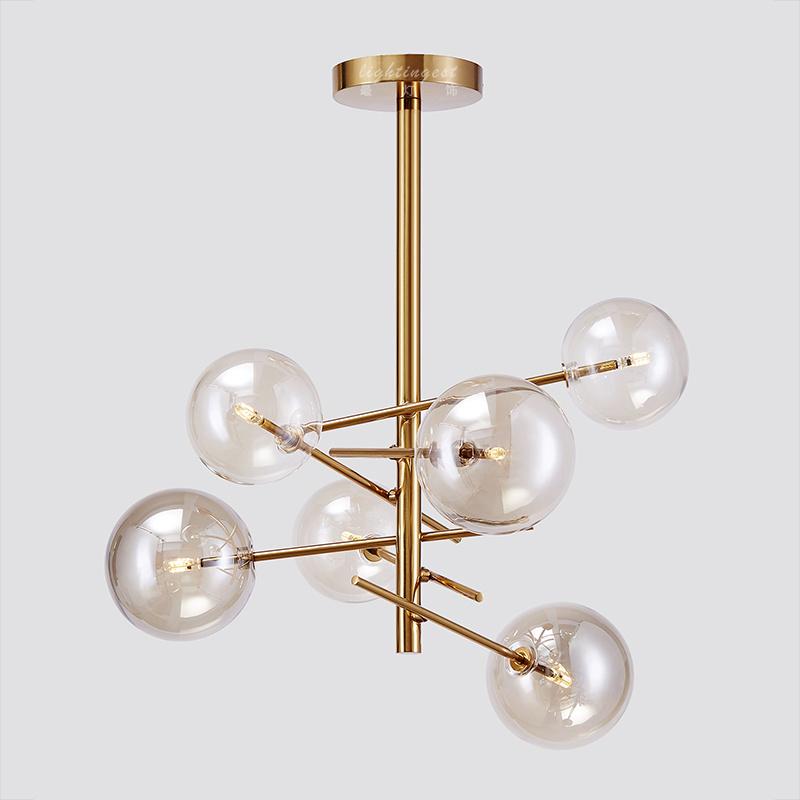 2020 Factory Cluster Glass Globe Lighting Lamp Modern Ceiling Pendant Fixture with Golden Steel Stem for Villa