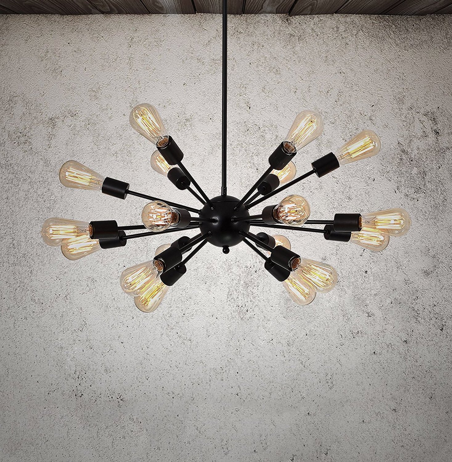 18 Heads Satellite spider iron metal matte black industrial vintage chandelier for loft bar restaurant