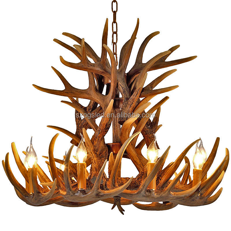 Antler Chandelier Antique Decorative Pendant Light Deer Antler Modern Chandelier For Xmas Hotel Lobby Resin Metal