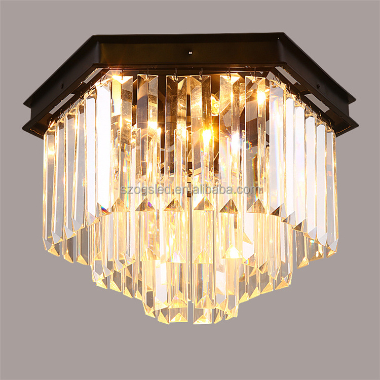 3/4/5/6 Rings clear crystal wrought iron black ceiling lamp, crystal flush mount chandelier for restaurant