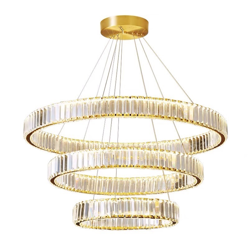 Modern Luxury LED Light Crystal Circle Ring Crystal Chandelier Ceiling Pendant Lamps Gold Contemporary 80 for Home Living Room