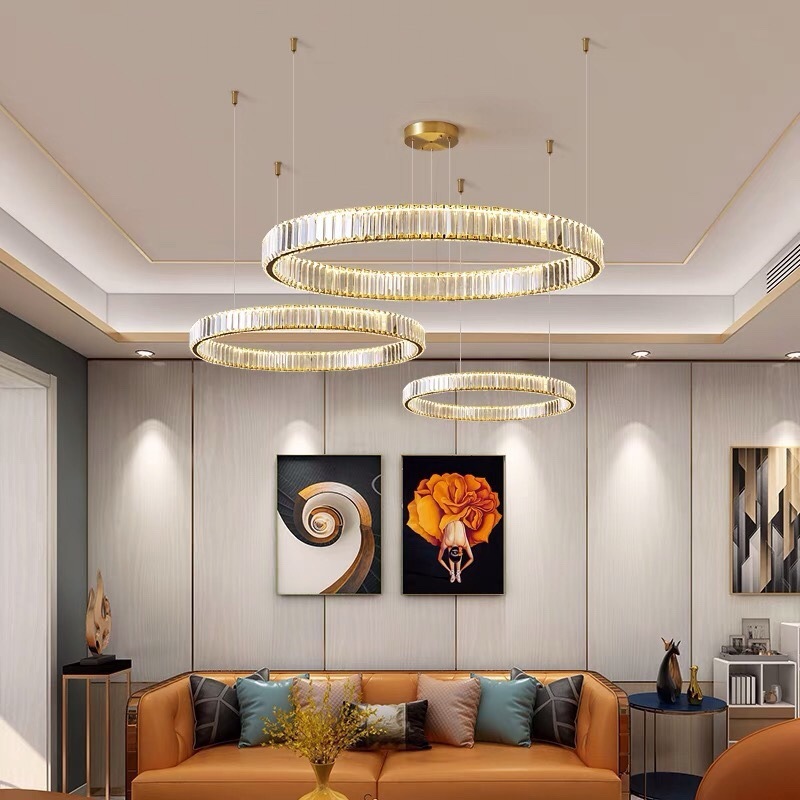 Modern Luxury LED Light Crystal Circle Ring Crystal Chandelier Ceiling Pendant Lamps Gold Contemporary 80 for Home Living Room