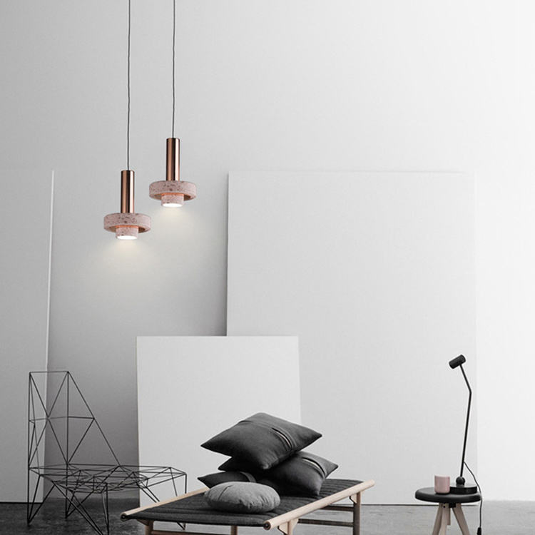 Nordic Style Modern Pendant Light Fixtures Natural Pink Stone Lampshade Art Design Living Room Dining Room Chandelier