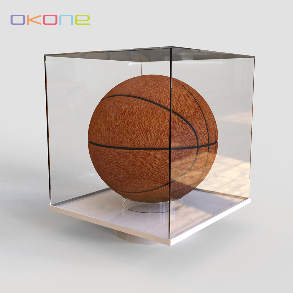 Factory Custom Electric Rotating Display Stand Clear Acrylic Dustproof Basketball Display Case