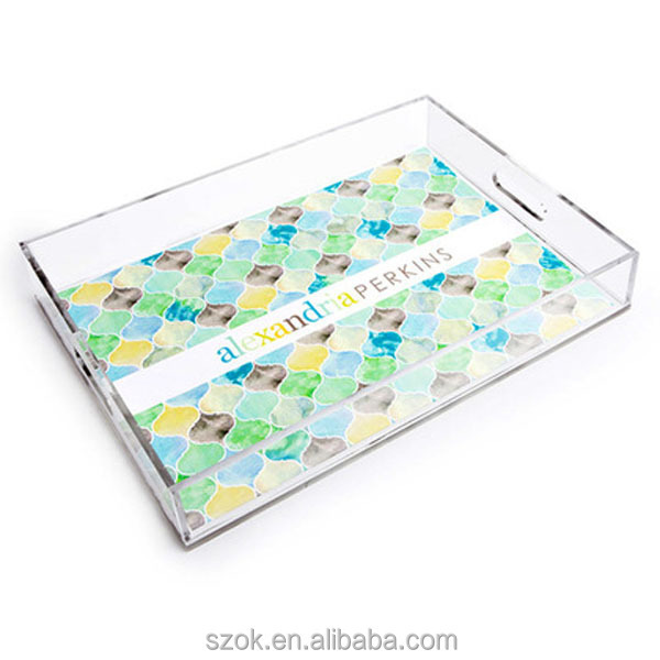 luxury design large square acrylic handled serving trays with insert promotional