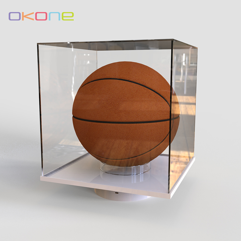 Factory Custom Electric Rotating Display Stand Clear Acrylic Dustproof Basketball Display Case