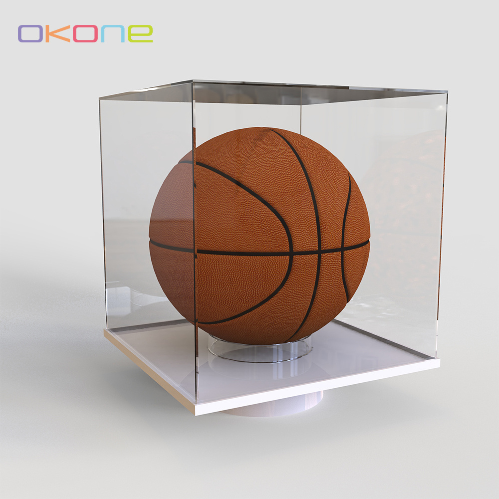 Factory Custom Electric Rotating Display Stand Clear Acrylic Dustproof Basketball Display Case