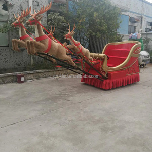 outdoor santa sleigh Christmas reindeer and sleigh with wheel Customizable decor fiberglass resin sculpture