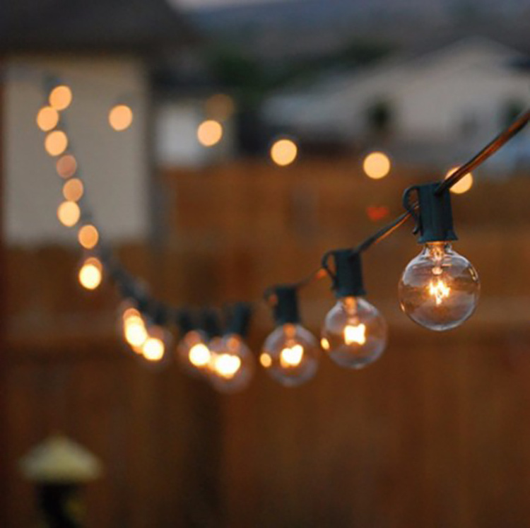 Xmas 25FT 50FT E12 Base Transparent G40 Globe Edison Bulb String Lights Clear Ball Vintage Bulbs Outdoor Hanging Patio Garland