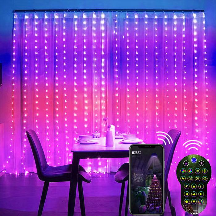 Smart led RGB curtain light timer remote music sync color changing christmas string light for Home decoration