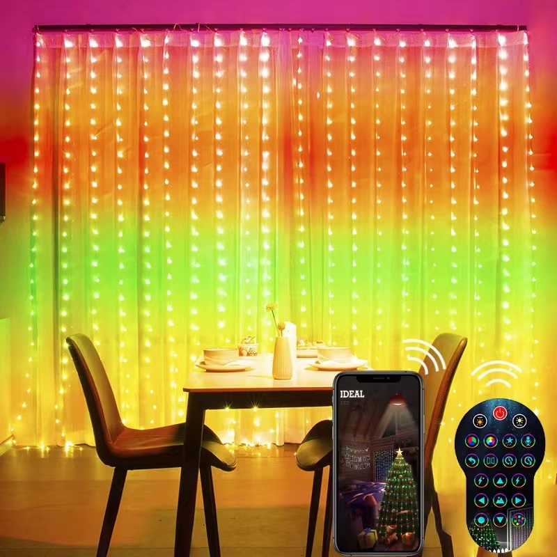 Smart led RGB curtain light timer remote music sync color changing christmas string light for Home decoration