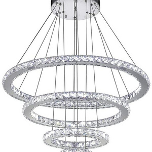 Dimmable LED Crystal Chandeliers Lights Remote Control Pendant Lighting Fixtures with 4 Ring