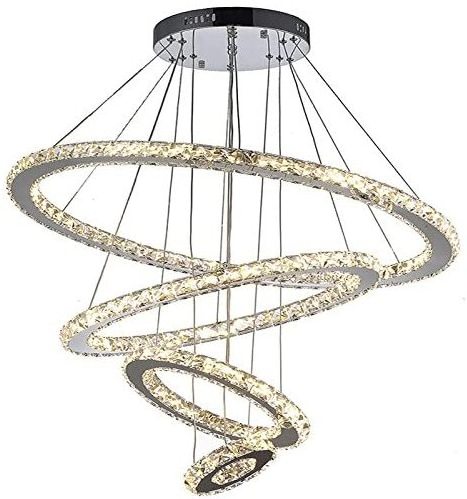 Dimmable LED Crystal Chandeliers Lights Remote Control Pendant Lighting Fixtures with 4 Ring