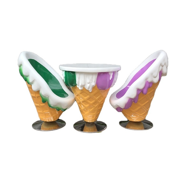 Outdoor garden store display decoration wholesale fiberglass furniture funny ice cream shop tables and chairs