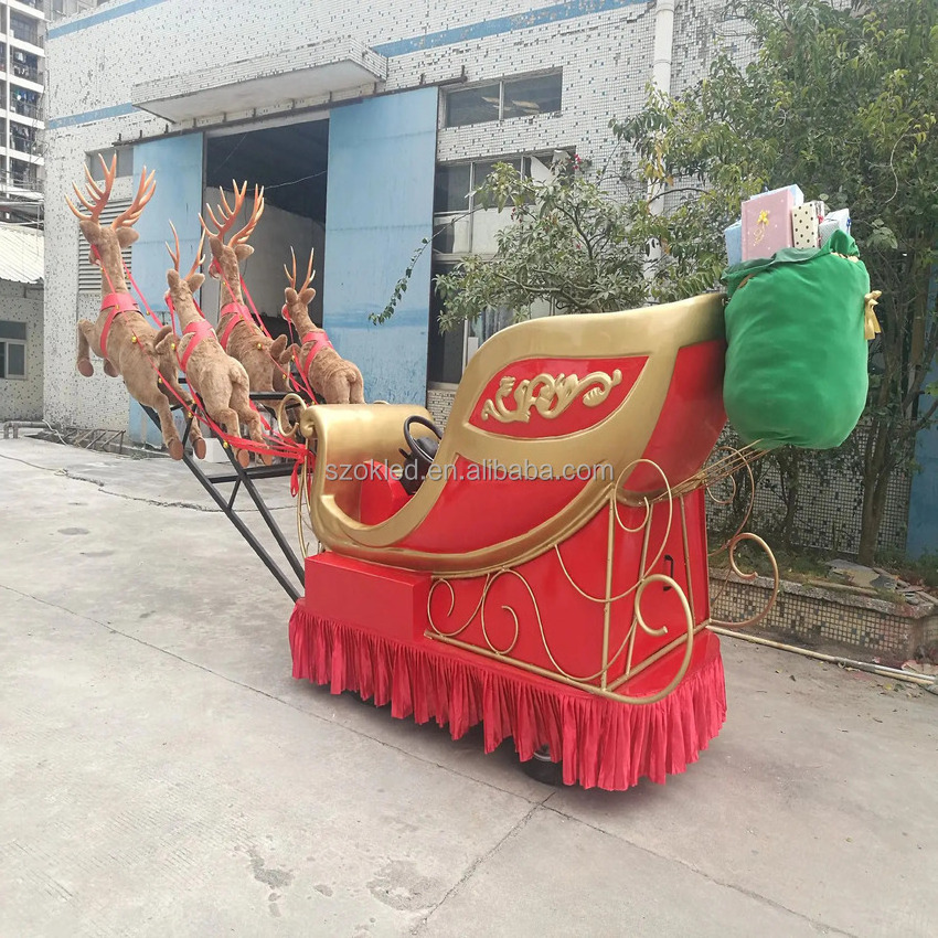 outdoor santa sleigh Christmas reindeer and sleigh with wheel Customizable decor fiberglass resin sculpture