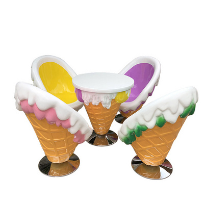 Ice cream table and chairs sets fiberglass ice cream cone chairs ice cream statues decoration