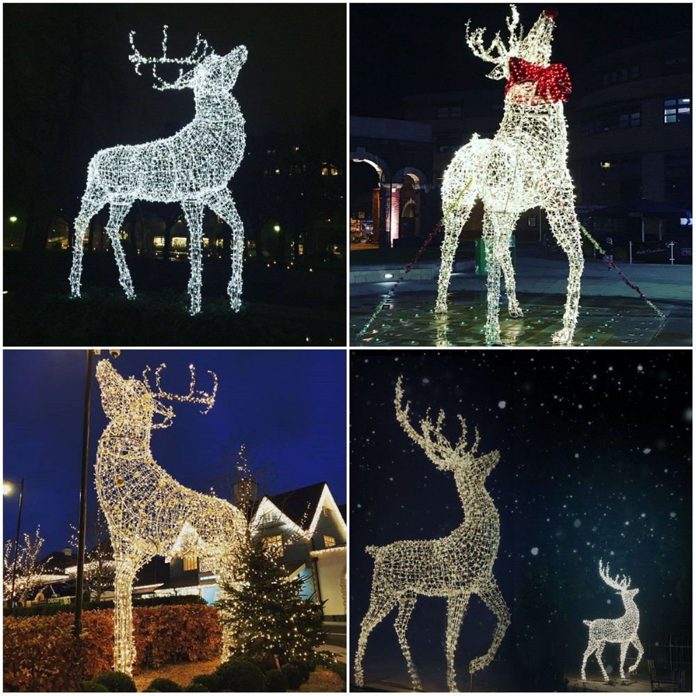 Home garden christmas holiday time decoratIve 3d lighted standing jumping fly reindeer statues motif lights